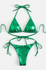 Lace-Up Bikini Set — Green Gold Foil
