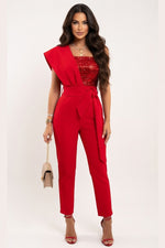 Sequin Sleeveless Jumpsuit — Red Sequin