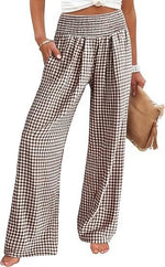 Check Print Wide Leg Trousers — Brown Check — colour variant