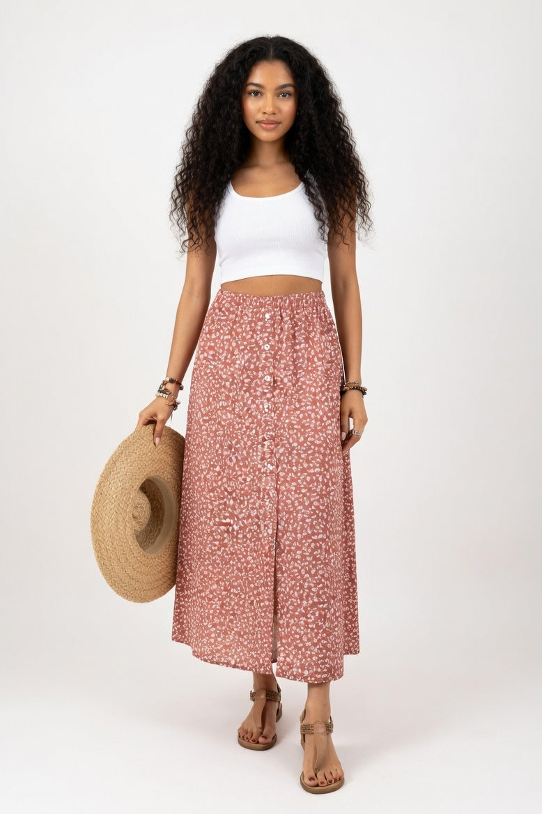 Button Detail Mini Skirt — Pink
