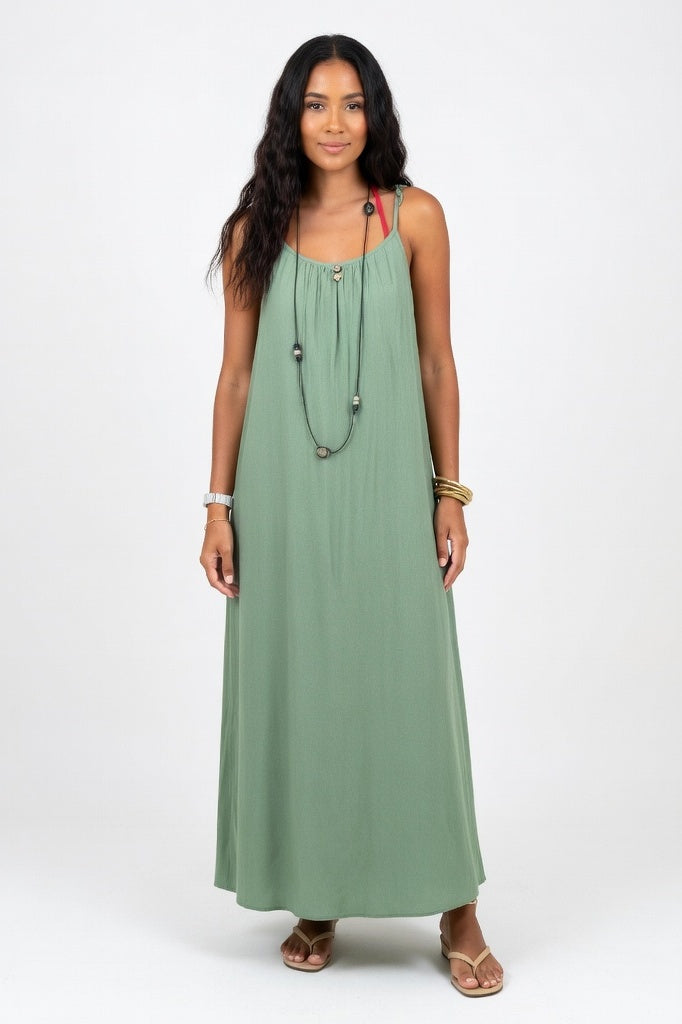 Backless Halter Maxi Dress — Green