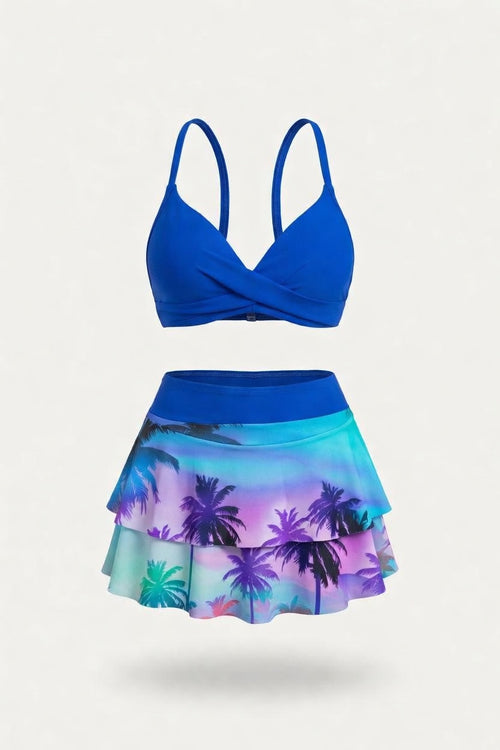 High Waist Ruffle Print Bikini Set — front view