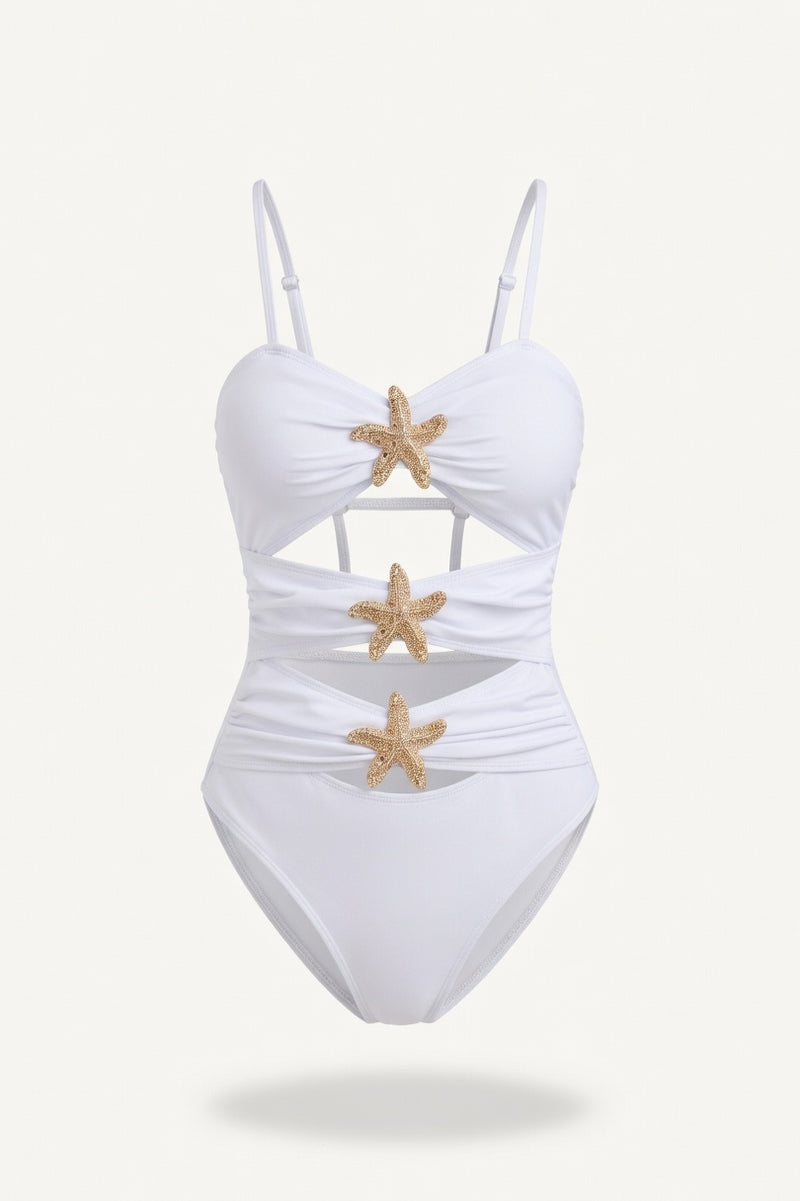 Metal Star One-Piece Swimsuit — White