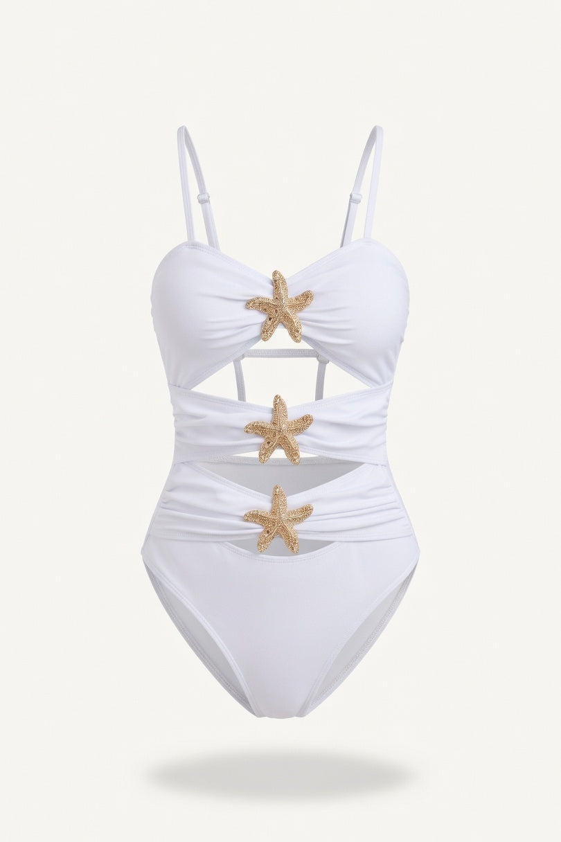 Metal Star One-Piece Swimsuit — White