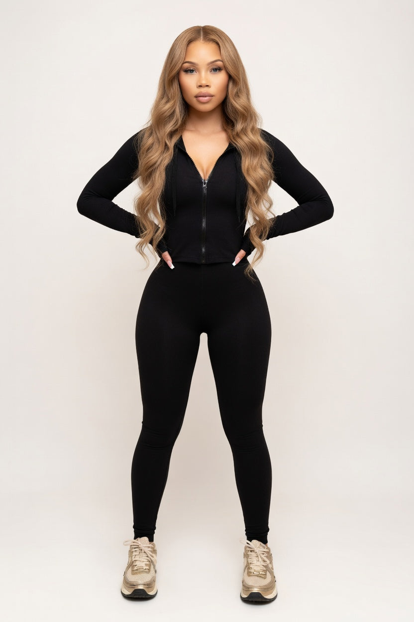 V-Neck Zip Co-ord Set — front view
