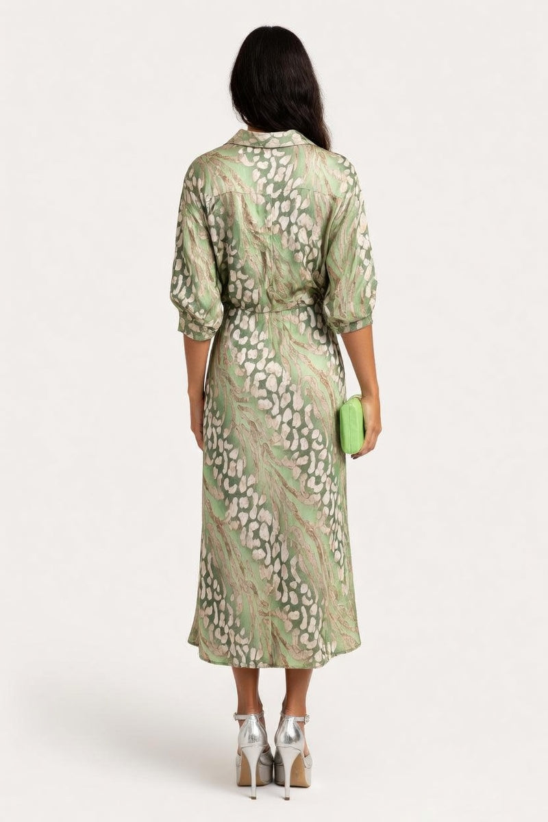 Printed V-Neck Shirt and Skirt Co-ord — back view
