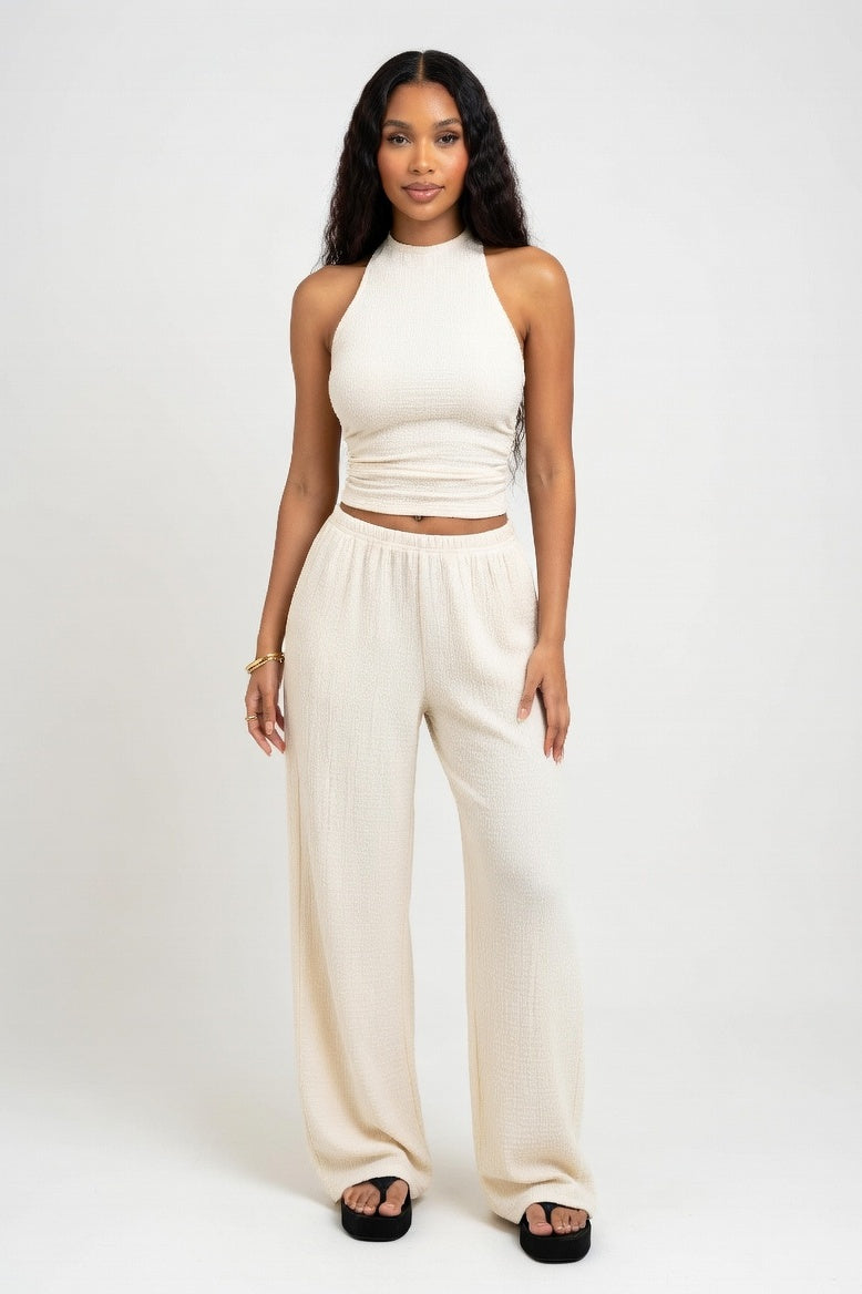 Vest & Wide Leg Trouser Co-ord — Apricot