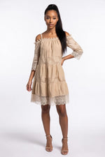 Off-Shoulder Lace Cami Dress — Khaki