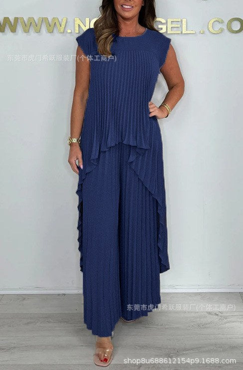 Tailored Top & Pleated Pants Co-ord — Navy Blue — colour variant
