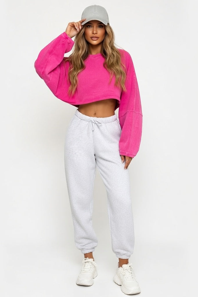 Cropped Long Sleeve Top — Rose Red