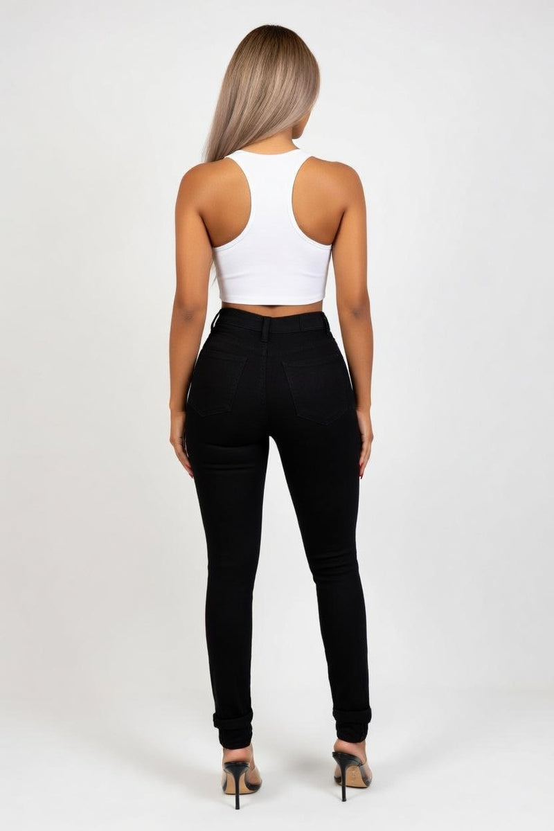 High Waist Slim Jeans — back view