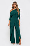 One Shoulder Pleated Wide Leg Jumpsuit