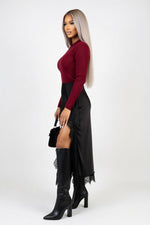 Satin High Slit Skirt — side view