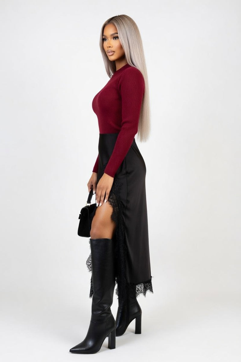 Satin High Slit Skirt — side view