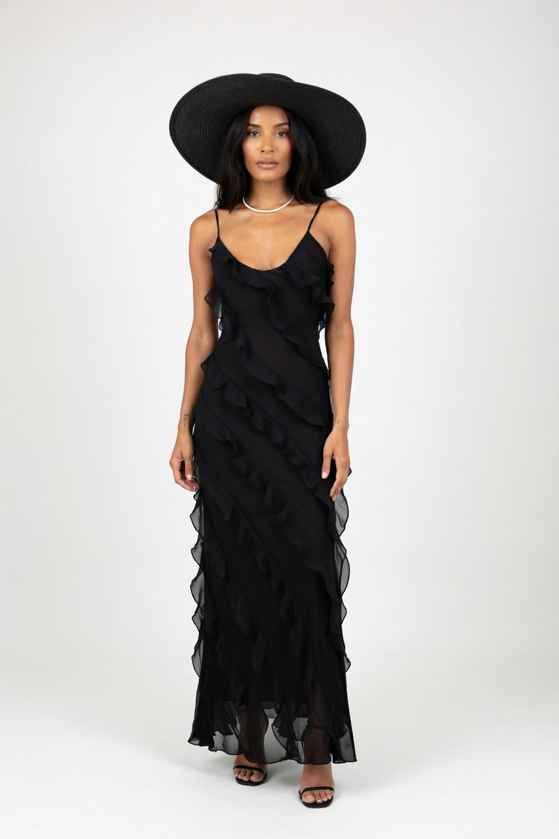 Halter Backless Dress with Side Slit — Black
