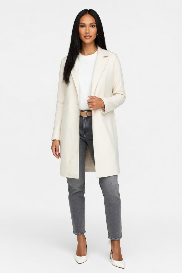 Lapel Woolen Coat — White
