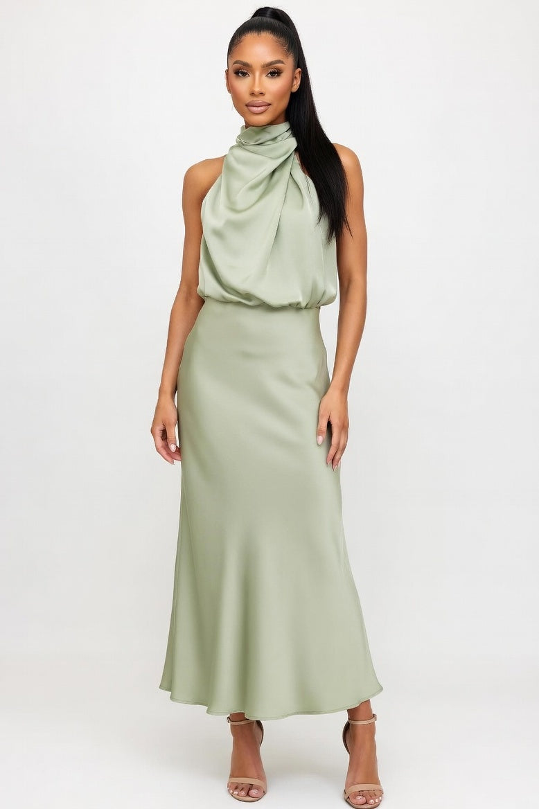 Satin Sleeveless Dress — Light Green