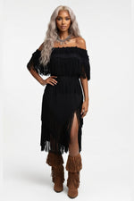 Fringe Mini Dress — Black