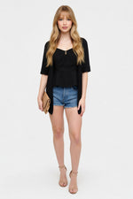 Square Collar Mid-Sleeve Top — front view