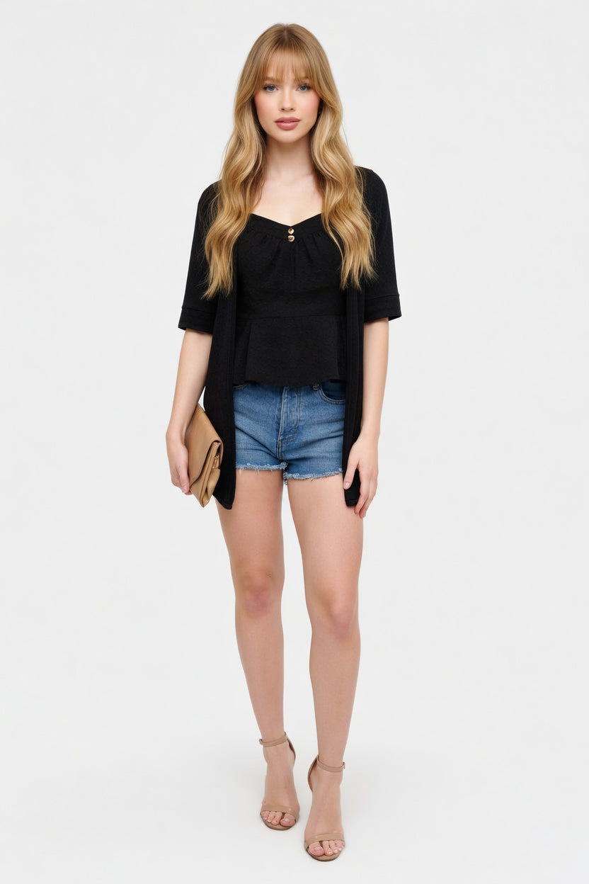 Square Collar Mid-Sleeve Top — front view