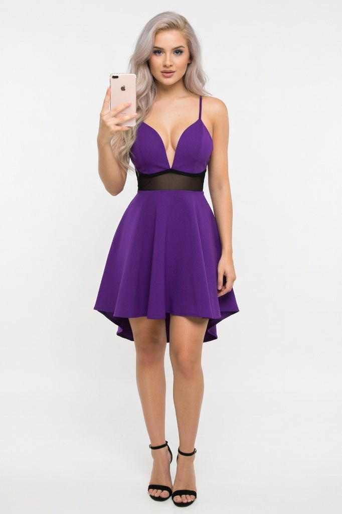 Deep V Halter Dress — Purple