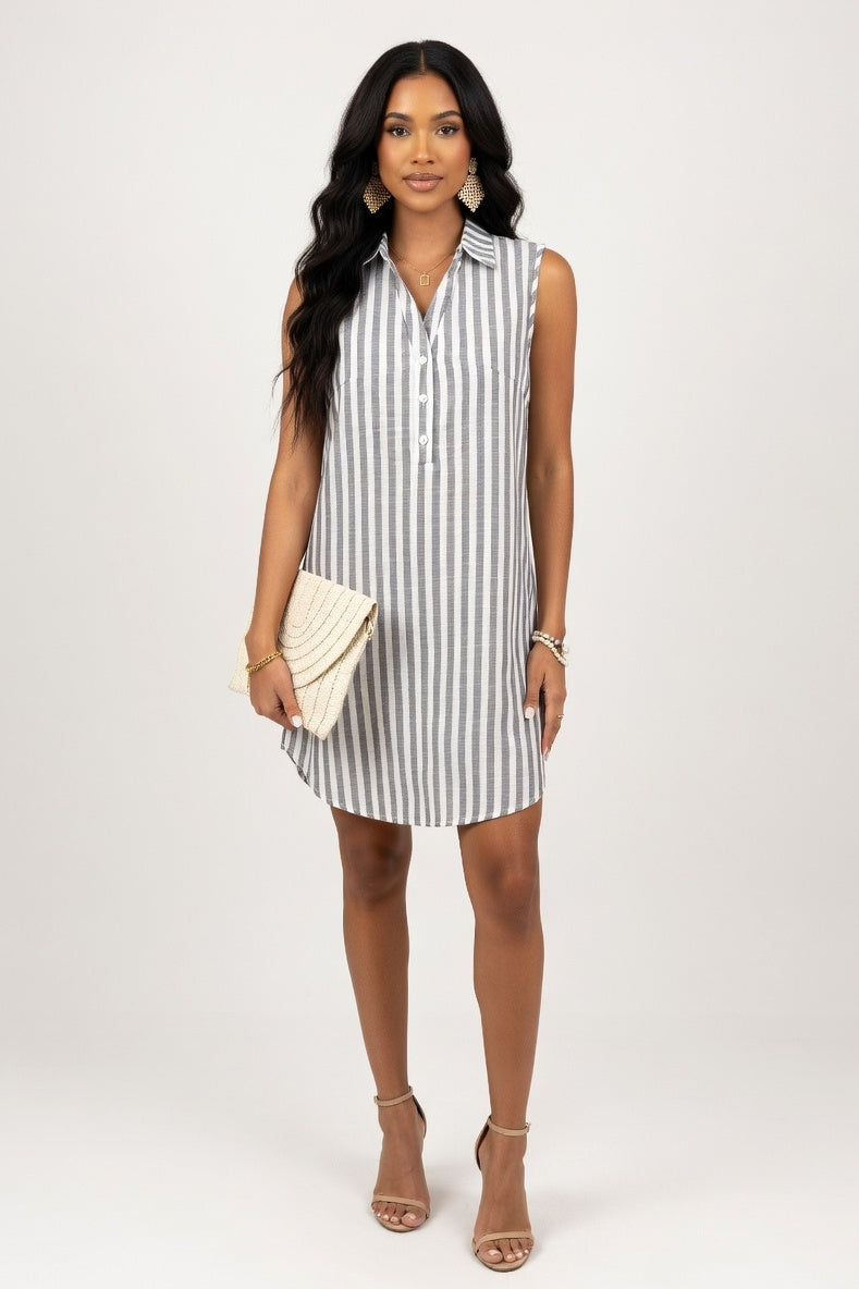 Striped Shirt Dress — Khaki