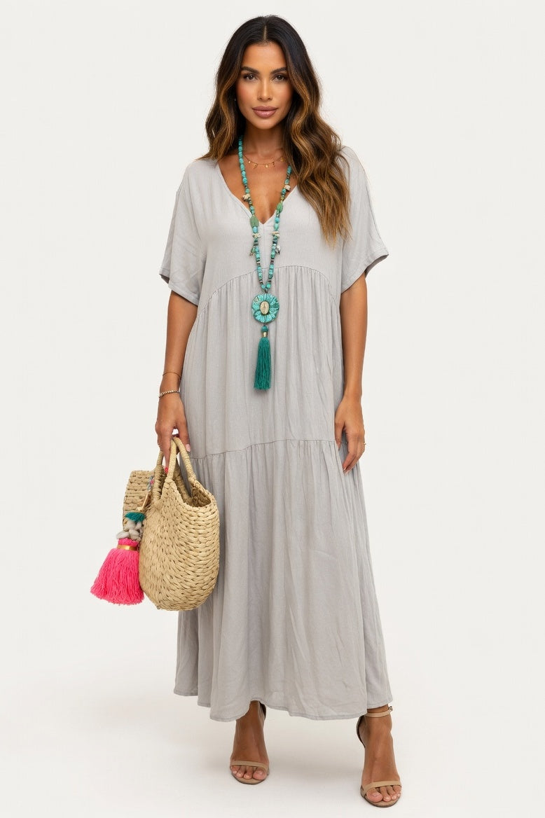 V-Neck Swing Dress — Khaki