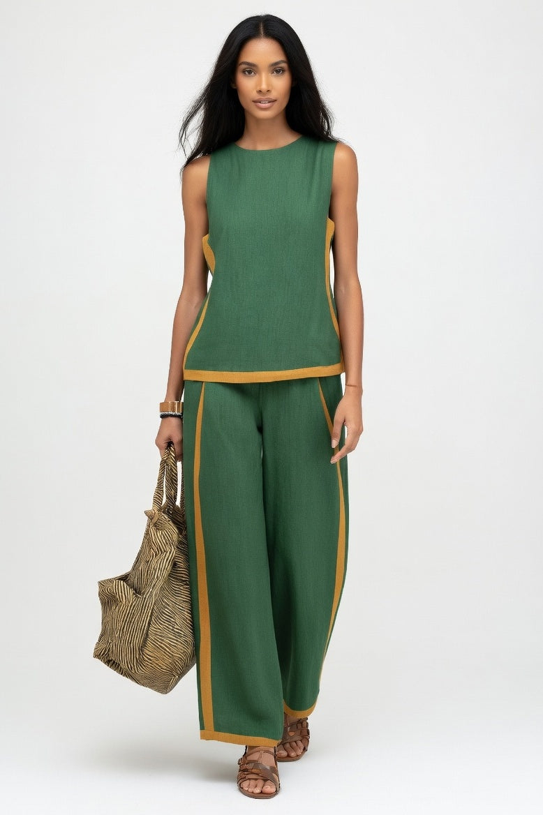 Contrast Wide Leg Co-Ord Set — Green