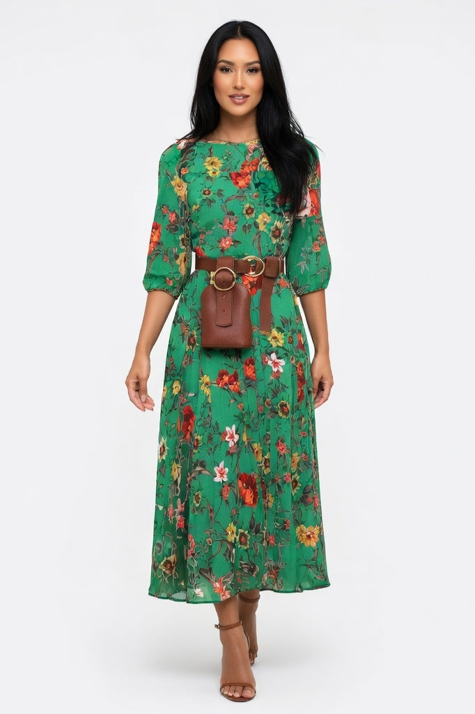 Chiffon Floral Maxi Dress — Green