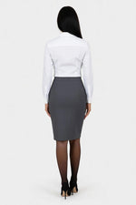 High-Waisted Midi Skirt with Side Slit — back view