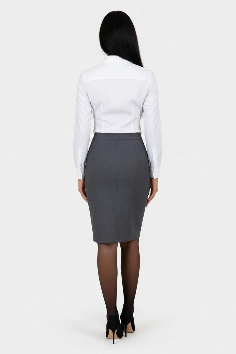 High-Waisted Midi Skirt with Side Slit — back view