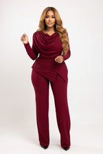 Pleated Two-Piece Co-Ord Set — Burgundy