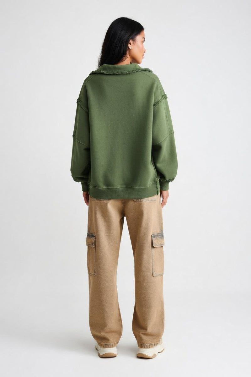 Oversized Sweatshirt with Slit Lapels — back view