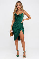 Satin Slit Midi Dress — Green