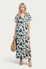 Printed V-Neck Maxi Dress — front view