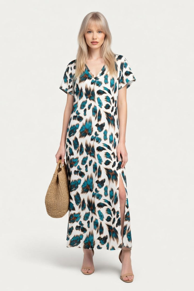 Printed V-Neck Maxi Dress — front view