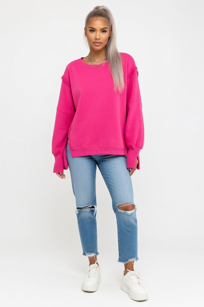 Slit Detail Sweatshirt — Rose Red
