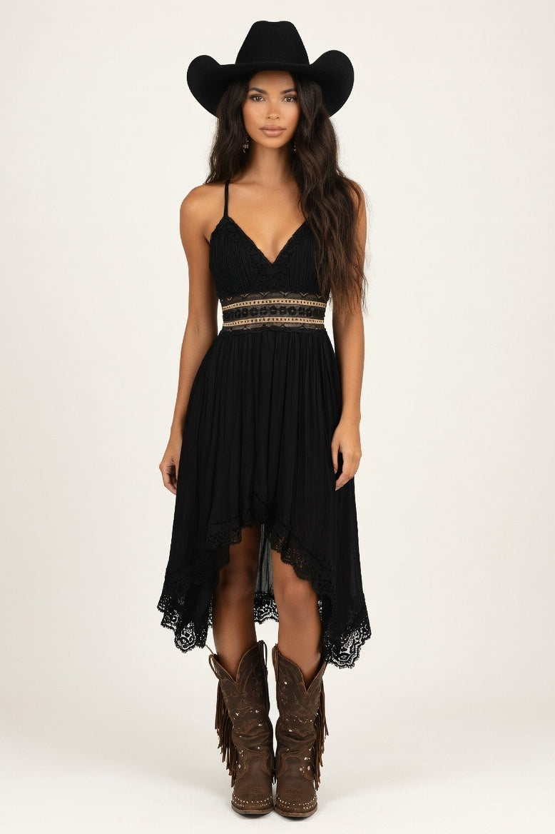 Lace Halter Midi Dress — Black
