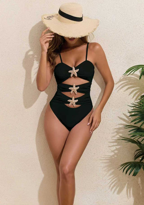 Metal Star One-Piece Swimsuit — Black — colour variant