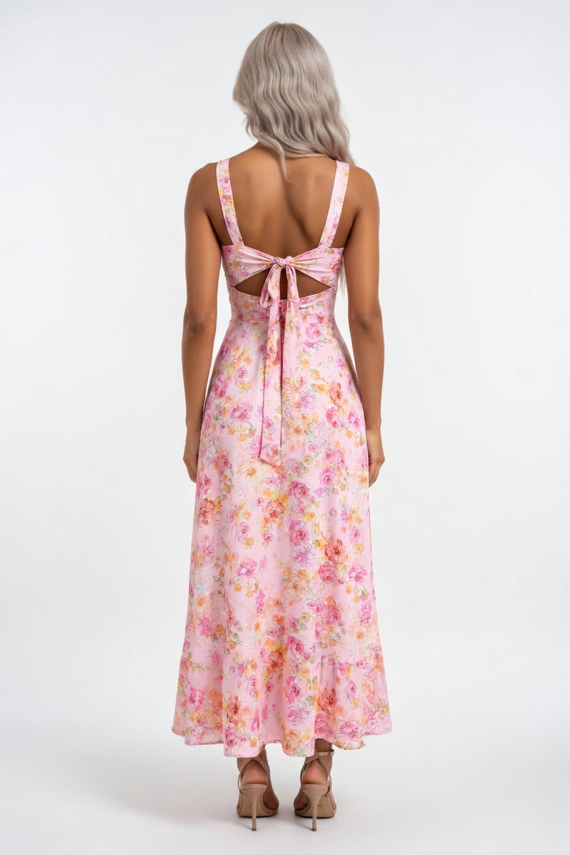 Printed Halter Maxi Dress — back view