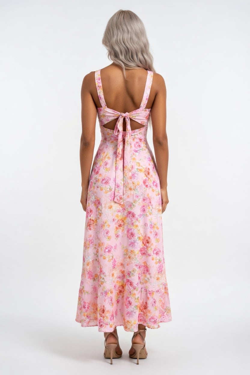 Printed Halter Maxi Dress — back view