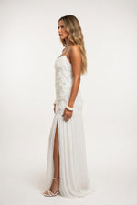 Rose Detail Ruffle Halter Dress — side view