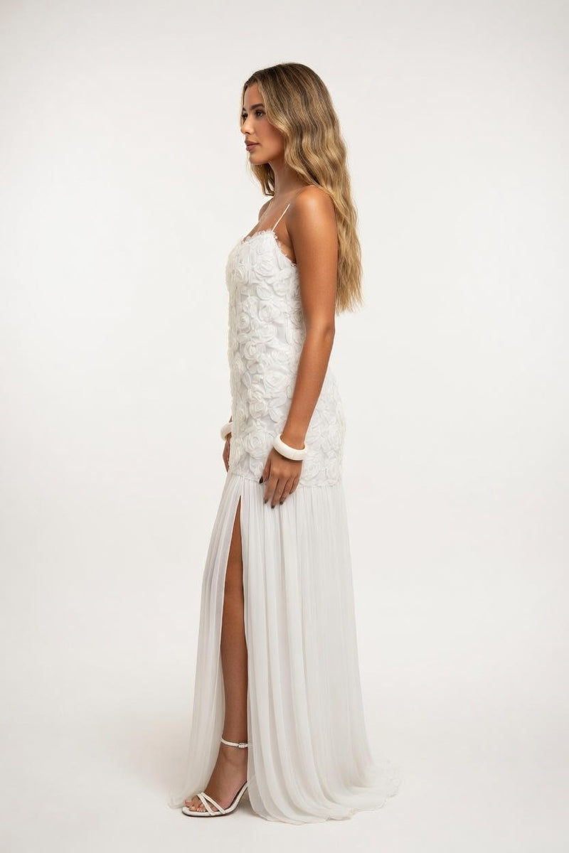 Rose Detail Ruffle Halter Dress — side view