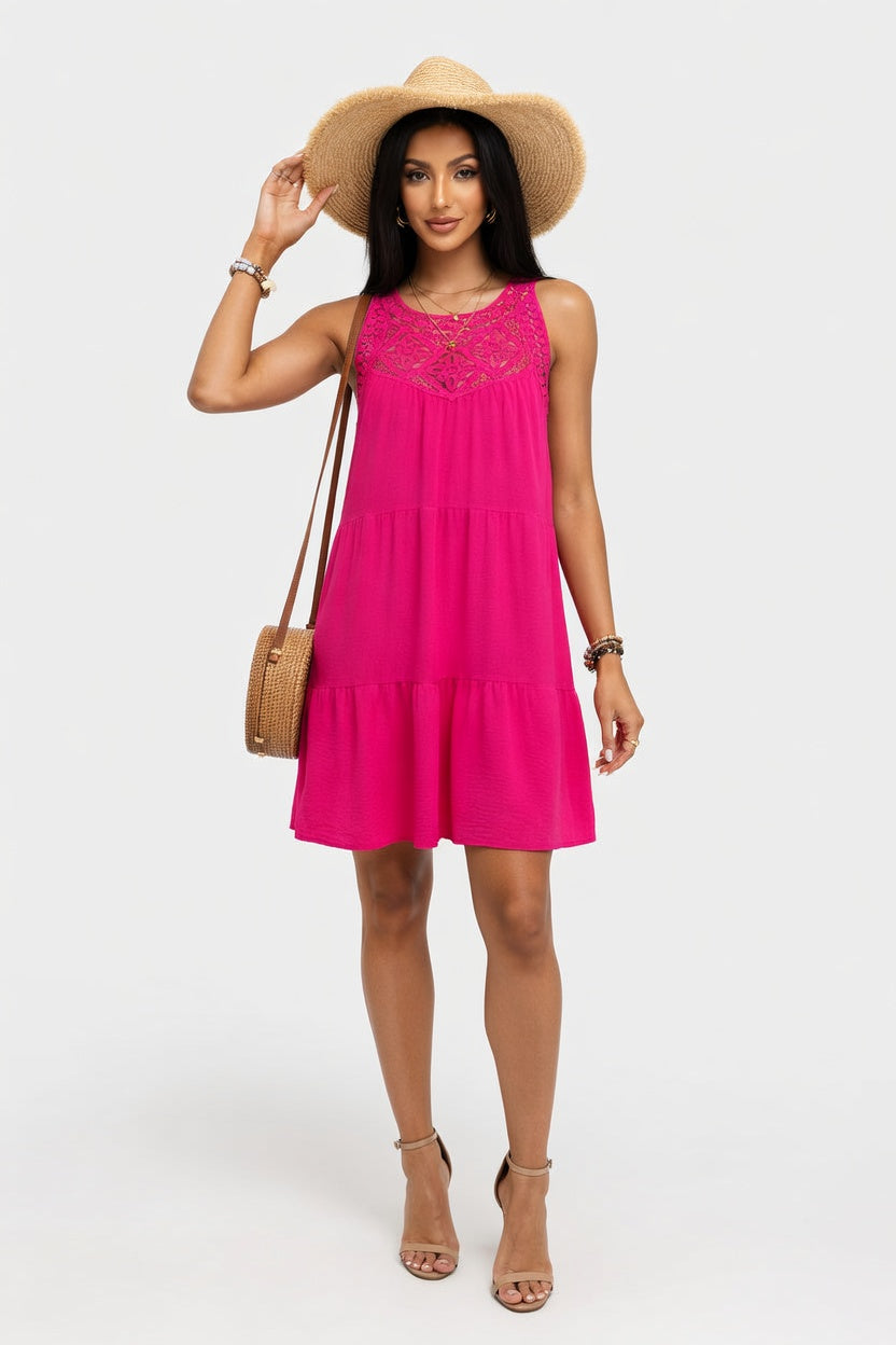 Lace Halterneck A-Line Dress — Rose Red