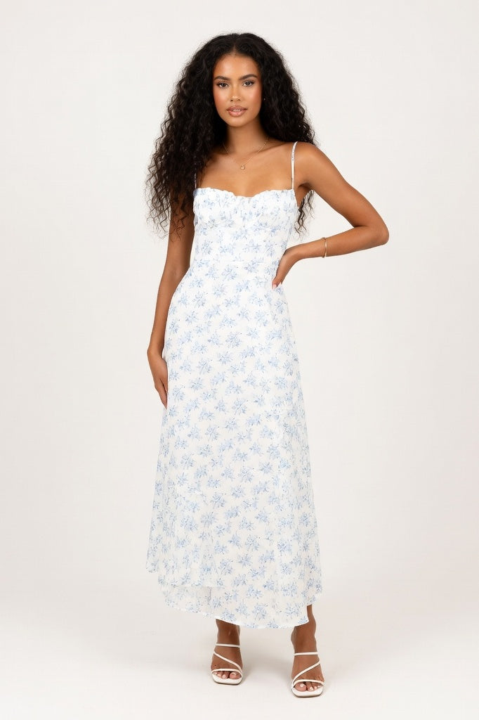 Floral Halter Swing Dress — Light Blue