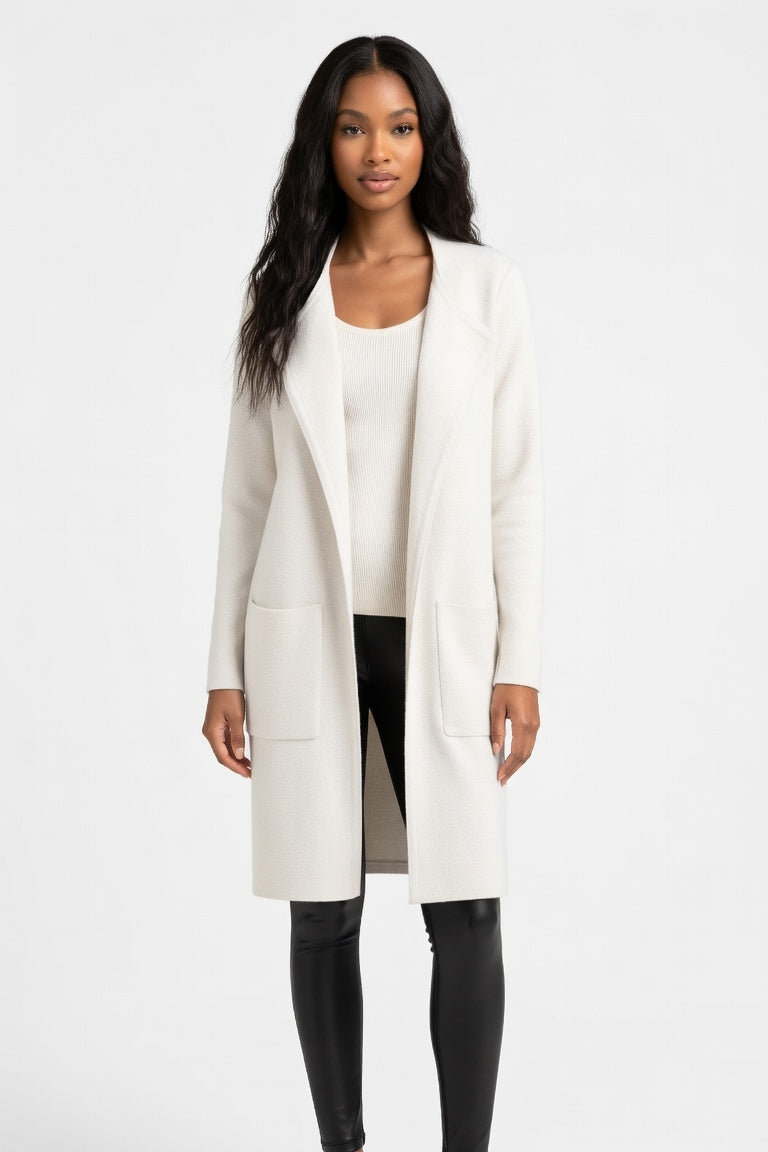 Tailored Wool-Blend Coat — White