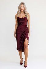 Satin Slip Dress with Side Split — Burgundy