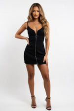 Ring Zip Halter Mini Dress — Black