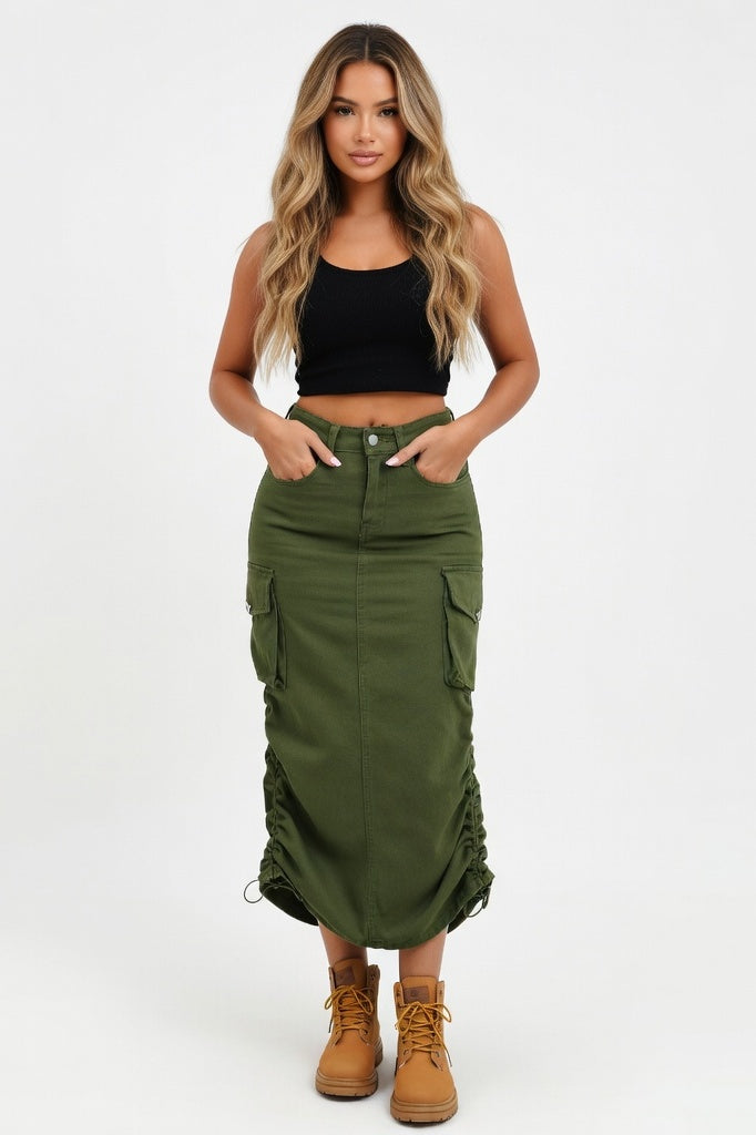Denim Work Skirt — Army Green