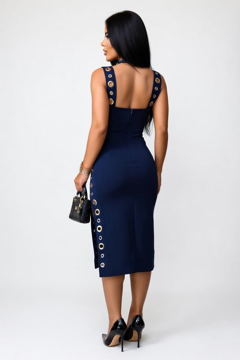 Button Detail Bodycon Dress — back view